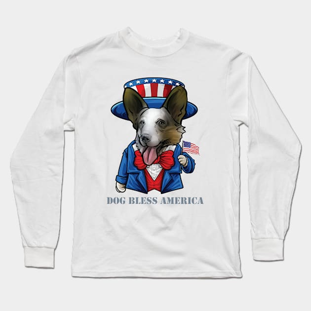 Cardigan Welsh Corgi Dog Bless America Long Sleeve T-Shirt by whyitsme